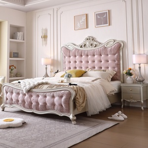 Lit de princesse avec rangement, style américain, en bois massif, dossier en velours, luxe léger, haut de gamme, moderne français, pour chambre principale, 212x212cm - Product Image 4