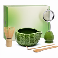 Ensemble de matcha en céramique vert clair Cactus, comprenant un chasen, une cuillère en bambou, un tamis, un support - Design zen asiatique de qualité alimentaire, kit de matcha 6 pièces