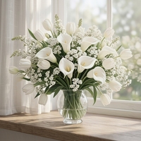 Décoration d'intérieur nordique : Fleurs artificielles Calla, Tulipe, Gypsophile pour Thanksgiving, Pâques, Remise de diplôme
