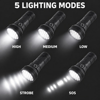 Lampe torche LED rechargeable USB-C W5202-1 noire, 31 LED, étanche IP54, en alliage d'aluminium, autonomie 4-5h, 5500lm, 4500mAh