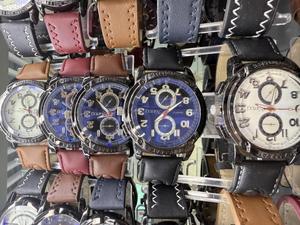 Orologio cronografo da uomo Hyf A228, cassa in acciaio inossidabile, cinturino in pelle, quadrante blu, orologio rotondo alla moda - Product Image 3