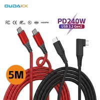 Cables de Datos USB C de 240W PD3.1 con Trenzado de Nailon de 5 Metros, Ángulo Recto, Longitud Personalizada, Cableado Interno para Equipos, Certificación E-Marker y CE