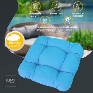 LILENO HOME <span class=keywords><strong>Lot</strong></span> de <span class=keywords><strong>6</strong></span> Coussins de Chaise en Polyester Turquoise (38x38x8cm) Imperméables et Résistants aux UV pour Jardin, Cuisine et Salles à Manger - Product Image 6