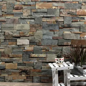 Cultured Stone Wall Tiles Fireplace Facing Stone Slate Wall Cladding Rust-Colored For Interior And Exterior Walls