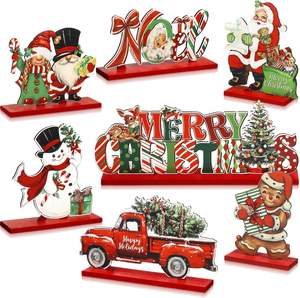 Decorazioni Rosse Natalizie per la Tavola Vintage in Legno Centrotavola Retrò per Feste di Natale Babbo Natale Gnomo Stile Classico - Product Image 1