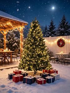 L'arbre de Noël en PVC imitation pin est équipé de lumières et possède une conception pliable. Il convient à une utilisation en intérieur et en extérieur. - Product Image 6