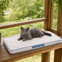 Tapis rafraîchissant en silicone pour chat, avec dessus rembourré et bordure bleue, idéal pour les voyages et les balcons fermés
