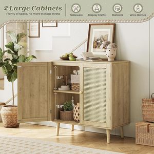 <span class=keywords><strong>Meuble</strong></span> <span class=keywords><strong>TV</strong></span> moderne en bambou avec portes décoratives en rotin tressé, rangement multifonctionnel pour salon, couloir et entrée - Product Image 4
