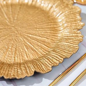 結婚式装飾メラミンプレート環境にやさしい13インチゴールドリーフ充電器プレート - Product Image 4