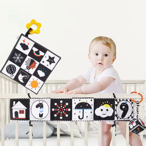 Libros plegables de tacto arrugado para bebés, juguetes de cama visuales para bebés, libro de tela suave en blanco y negro arrugado en contraste para bebés - Product Image 6