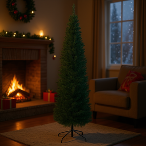 Sapin de Noël artificiel mince et élancé 1,5m 1,8m 2,1m 2,4m 2,7m en PVC avec support métallique pour intérieur, installation facile - Product Image 2