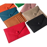 Dompet Koin Mini Kulit Sapi Stok Grosir untuk Pria dan Wanita, Banyak Slot Kartu, Tipis, Model Amplop