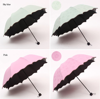 Parapluie Magique Anti-UV Manuel Pliant 3 Volets 8K, Motif Floral Humide Changeant de Couleur, Personnalisé, en Polyester, avec Tige en Acier à 8 Baleines, pour Usage Professionnel