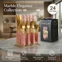 Lot de 24 couverts économiques style marbre nordique, en acier inoxydable 410 haute dureté, pour vente en gros