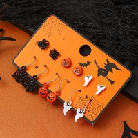 Ensemble de boucles d'oreilles tendance en alliage, motif tête de citrouille et fantôme, style Halloween, thème horreur sombre, pour femmes, best-seller transfrontalier Europe-Amérique
