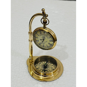 ผู้จัดจำหน่ายขายส่งเข็มทิศพร้อมนาฬิกา ทำจากโลหะเคลือบทองสไตล์โบราณ สำหรับขายโดยผู้ส่งออก - Product Image 1