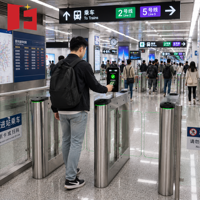 Barrera Automática Inteligente con Paneles de Vidrio y Acero Inoxidable para Control de Acceso en Áreas de Embarque de Aeropuertos