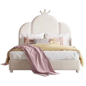 Cama de Día de Tamaño Completo con Marco de Madera Moderno Estilo Crema Pumpkin Crown, Tapicería de Tela Suave, para Dormitorio, Tema Princesa para Niñas - Product Image 3