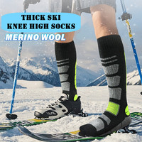 Chaussettes de ski thermiques en laine mérinos épaisse, hauteur genou, entièrement en tissu éponge, chaudes, respirantes, longues, pour le ski, le snowboard et la randonnée en hiver