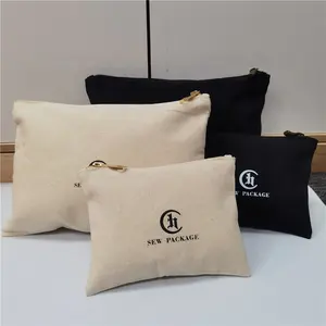 Customized Nature Cotton Zipper Bag For Clothing Black Cotton Zipper Bag For Cloth Packaging Jewelry Zipper Bag