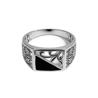 KAAN JEWELRY 925 Silber Vintage geschnitzten schwarzen Achat Ring, Nische Luxus Vintage-Stil exquisite alte Textur Ring