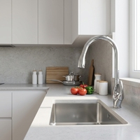 Robinet de cuisine Momali en laiton massif avec douchette extractible, mitigeur d'évier pivotant à 360°, plaqué, eau chaude et froide, sans plomb