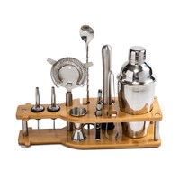 Kit de bar en acier inoxydable, outils à cocktails, support en bois, shaker à cocktails, ensemble de cocktails