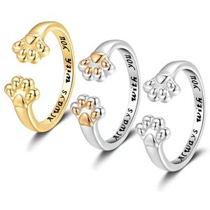 Nuovo Anello Aperto a Forma di Zampa di <span class=keywords><strong>Gatto</strong></span> con Lettera Inglese, Anello Regolabile alla Moda - Product Image 1