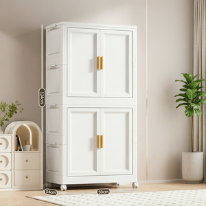 Armoire de rangement pliable à 2 niveaux blanche pour salon, avec roulettes, en plastique, pour livres et vêtements, également utilisable comme armoire de cuisine - Product Image 6