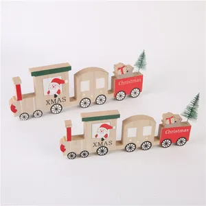 Оптовая продажа, Рождественский поезд Санта-Клауса, рождественская подвеска, деревянное маленькое украшение автомобиля