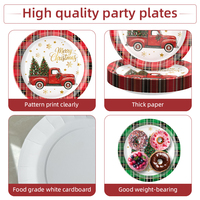 Ensemble de vaisselle de fête à thème Noël en plaid de qualité supérieure, assiettes, gobelets et serviettes pour les fêtes et événements de fin d'année
