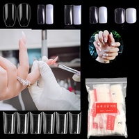 Kit ujung kuku penuh setengah Prancis akrilik ABS 500 buah Set manikur C Sharp 10 ukuran untuk jari jari kaki Almond kuku palsu Bergerigi