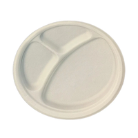 9 pouces 3 Compartiment Sugarcane Bagasse Plaque Ronde Conteneurs Compostables