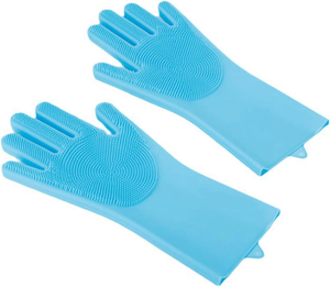 Vật nuôi găng tay làm đẹp, chịu nhiệt Silicone, 5 ngón tay thiết kế cho tắm và xoa bóp chó mèo (bầu trời xanh) - Product Image 1