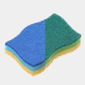 Wholesale Household Kitchen Cleaning Dish Washing Sponge Cellulose Three Layer Composite Sponge Heavy Duty Sponge
