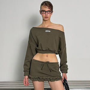 Felpa <span class=keywords><strong>donna</strong></span> moda <span class=keywords><strong>Street</strong></span> Style tinta unita monospalla manica lunga autunno Anti Pilling t-shirt corte - Product Image 5