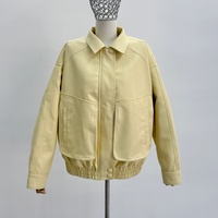 Veste en cuir jaune clair élégante, veste courte pour femme printemps/automne, vestes en cuir sur mesure pour la vente en gros