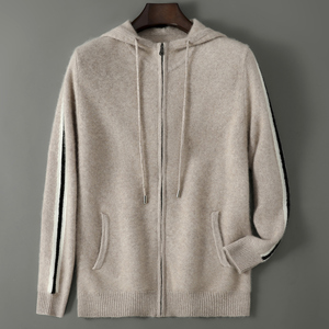 <strong>Men's</strong> Autumn Winter Pure Wool <strong>Cardigan</strong>, Hooded <strong>Zip</strong> <strong>Up</strong> Thick Coat, Knit Sweater, Customizable - Product Image 5