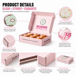 Customizable Eco-Friendly Pink Donut <b>Box</b> with Four-Color Glossy Lamination Printing Self-Erecting Design for Food Packaging - Product Image 3