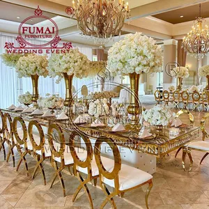 Long Chandelier Estate Glass Dining Table 6 Chairs Set In Wedding