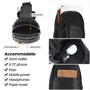 Dujiang Men's Genuine Leather Chest <b>Bag</b> Solid Color Crossbody <b>Bag</b> For Everyday Use Fall 2023 - Product Image 4