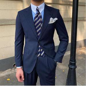 <span class=keywords><strong>Costume</strong></span> d'Affaires Classique <span class=keywords><strong>Bleu</strong></span> Marine pour Hommes, Complet à Rayures Droites, Grande Taille, Tenue <span class=keywords><strong>de</strong></span> <span class=keywords><strong>Marié</strong></span> Élégante pour Hommes - Product Image 3