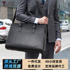 Tiding Genuine Leather <b>Briefcase</b> 15.6 Inch Unisex Business Bag Durable Black - Product Image 4