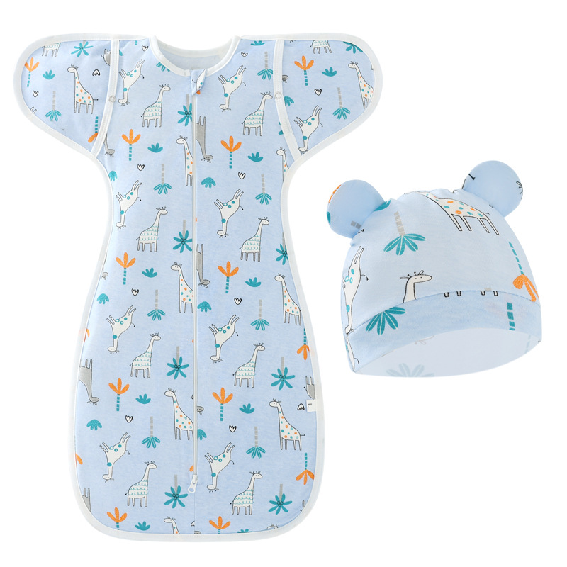 Girafe blanche sur bleu + chapeau