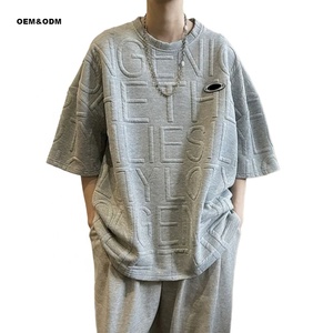 T-shirt Jacquard a mezza manica personalizzata da uomo ampia lavorata a maglia con motivo in rilievo moda stile Casual tendenze abbinate - Product Image 2