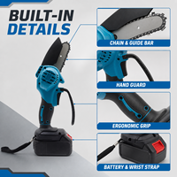 Mini-tronçonneuse de jardin rétractable à batterie lithium, kit de scie à chaîne pour branches hautes, OEM DIY, guide-chaîne de 4 pouces, puissance 200W, bleu/rouge, garantie 1 an