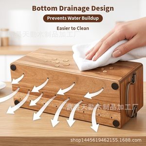 New solid wood five-compartment <b>kitchen</b> cutlery storage box with handle and compartments for organizing cutlery. - Product Image 2