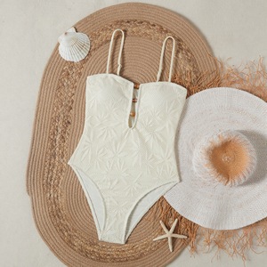 Maillot <span class=keywords><strong>de</strong></span> <span class=keywords><strong>bain</strong></span> une pièce bohème en crochet pour femme, motif feuille élégant, push-up, col halter, tons terre, collection été 2026 - Product Image 4
