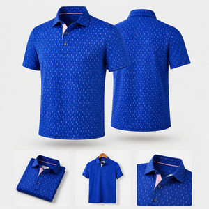 Polo de Golf Azul Premium Personalizado para Hombre, Microimpresión, Rendimiento, Absorción de Humedad, Marca Privada, Ropa Corporativa OEM - Product Image 2