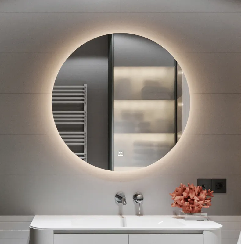 LED Mirror Cosmetic Round Smart LED Light Standing Vanity Wall Mirror Custom Size